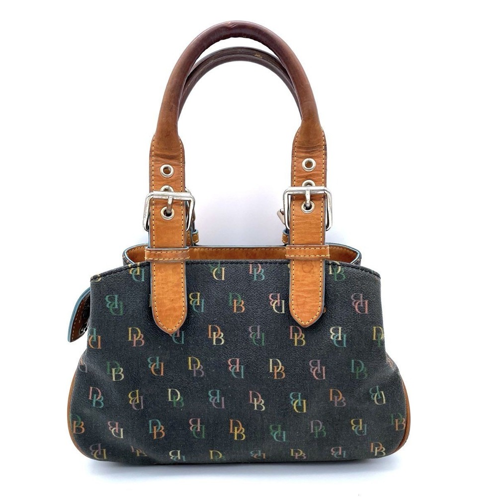 VTG Y2K Dooney & Bourke‎ Black Multicolor DB Monogram Small Satchel Shoulder